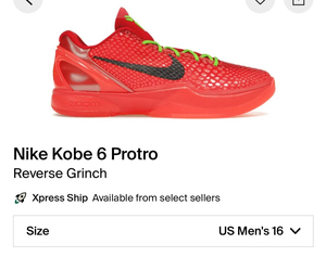 Kobe Bryant Grinch Shoes (size 16)