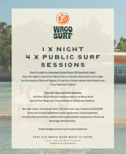 Waco Surf 1 Night and 4 Sessions