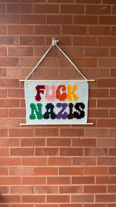 Hand-Crocheted Tapestry – “Fuck Nazis”