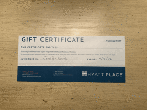 One night stay at Hyatt Place Verona