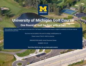 U of M Golf Course Gift Certificate