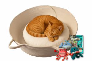 Handcrafted, natural cotton rope cat basket