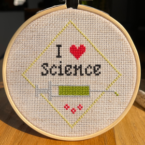 Handmade "I <3 Science Stitch Art" Cross-Stitch