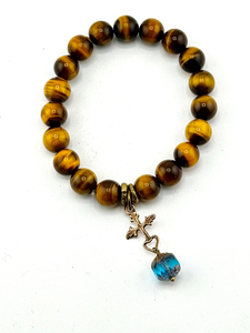 Yellow Tiger Eye Cross Stretch Bracelet