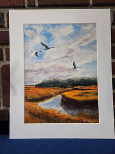 "Grassy Marsh with Herons"