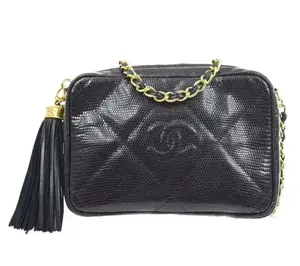 Authentic Chanel Vintage Black Lizard Camera Bag