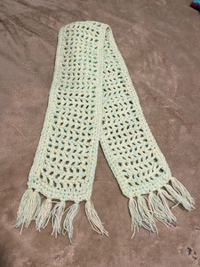 Crocheted Scarf - green & yellow with fringe