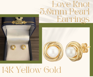 14K Yellow Gold Love Knot 5.0mm Pearl Earrings
