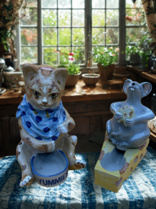 016 Vintage Porcelain Cat Dishes