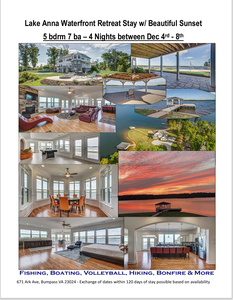Lake Anna Waterfront 4 Night Getaway
