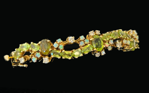 14K Cuff Bracelet with Opals, Diamonds, & Peridots