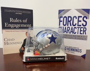 Chad Hennings Autographed Cowboys Helmet and Books