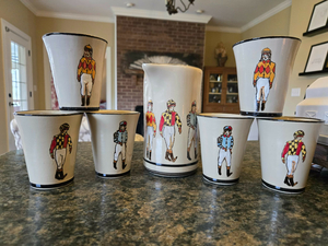 Louisville Stoneware Pitcher and 6 Julep Cups
