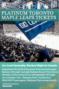 $1000 Value: 2 Platinum Maple Leafs Tickets