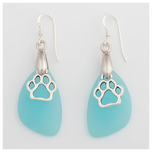 Aqua Pawprint Sea-glass Earrings