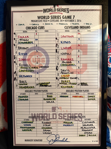 Signed Joe Maddon 2016 WS G7 Lineup Card