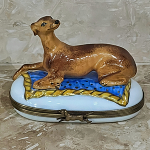 Limoges France Hand-Painted Greyhound Trinket Box