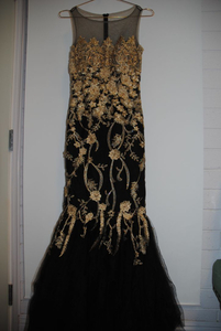 Romance Black Gold Applique Mesh Gown