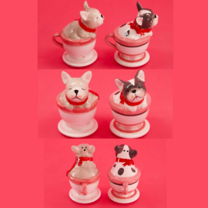 Frenchie Valentine Teacup Salt & Pepper Shakers