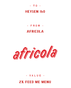Africola Feed Me Menu Voucher for 2