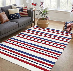 Patriotic 4x6 ft Striped Rug, Blue Red White