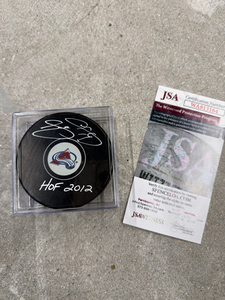 Joe Sakic, #19 Signed Hockey Puck