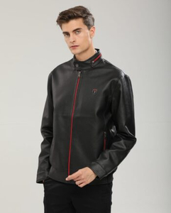 051-F Collection Italian Men Black  Leather Jacket