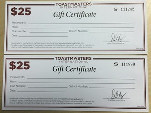 Toastmasters Gift Certificates (2)