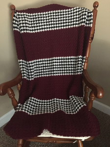 Crimson and Houndstooth Striped Blanket