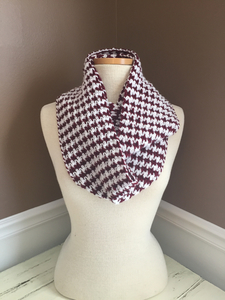 Crimson and white houndstooth infinity scarf