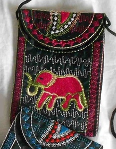 Small, elephant motif purse #2 - red/black