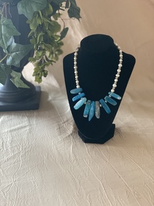 Pearl look Necklace with Blue Stone