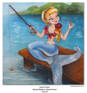 Rockabilly Mermaid "Going Fishin" Original Artwork