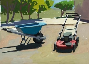 Wheelbarrow and Lawnmower by Peggi Kroll-Roberts