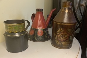 Antique Tinware: Creamer, Pourer and Canister