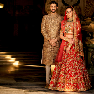 Custom Bride & Groom Outfits by Shyamal & Bhumika!