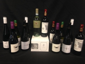 Wine cellar 3 12 bottles mixed red white with glasses s300