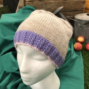 .Beige & Mauve Stripe Beanie