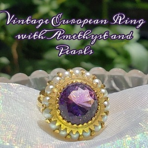 Vintage European Ring with Amethyst and Pearls