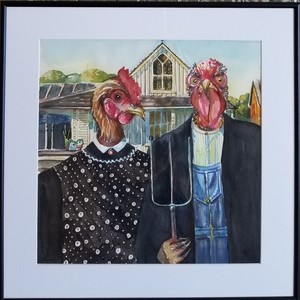 "Poultry Gothic (American Gothic)" Ala Grant Wood