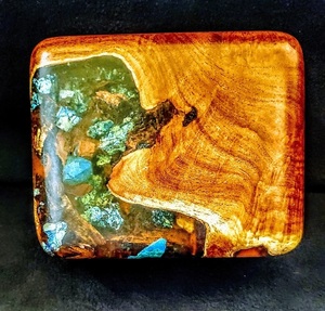 Burl Box with Chrysocolla inlaid stones