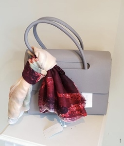 Blue Illusion Grey Leather Bag with Scarf Gift Set