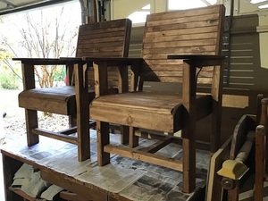 Pair of handcrafted wood deck  chairs