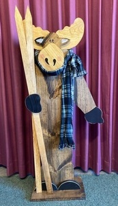 Wooden Moose holding Ski's