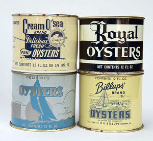 four 12 oz. oyster cans