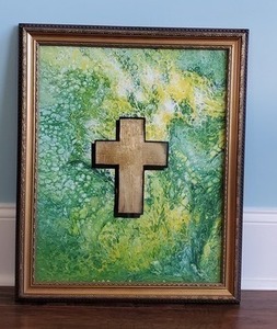 Gator Green & Gold Cross Painting