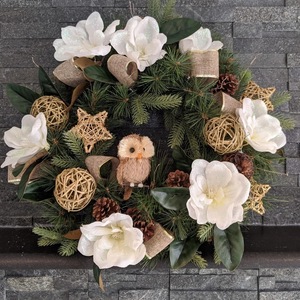 White Magnolia Owl Wreath