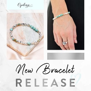 Turquoise, Brass & Silver Stretch Bracelet