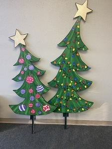 Hand Painted Christmas Trees for the Yard