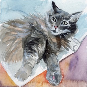 Custom watercolor pet portrait by Wendy Wolf